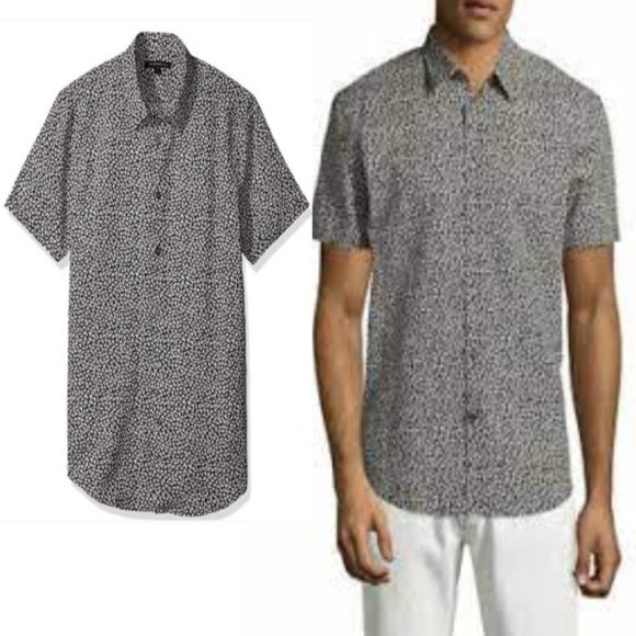 John Varvatos Linen Short Sleeve Button Down Printed Short Sleeve Shirt 09/24 - Picture 2 of 10